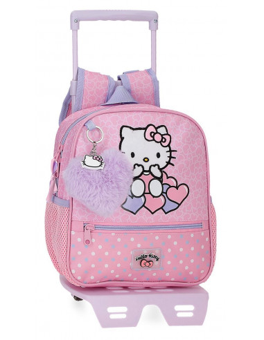 MOCHILA ADAP.25CM. C/CARRO HELLO KITTY HEARTS  DOTS